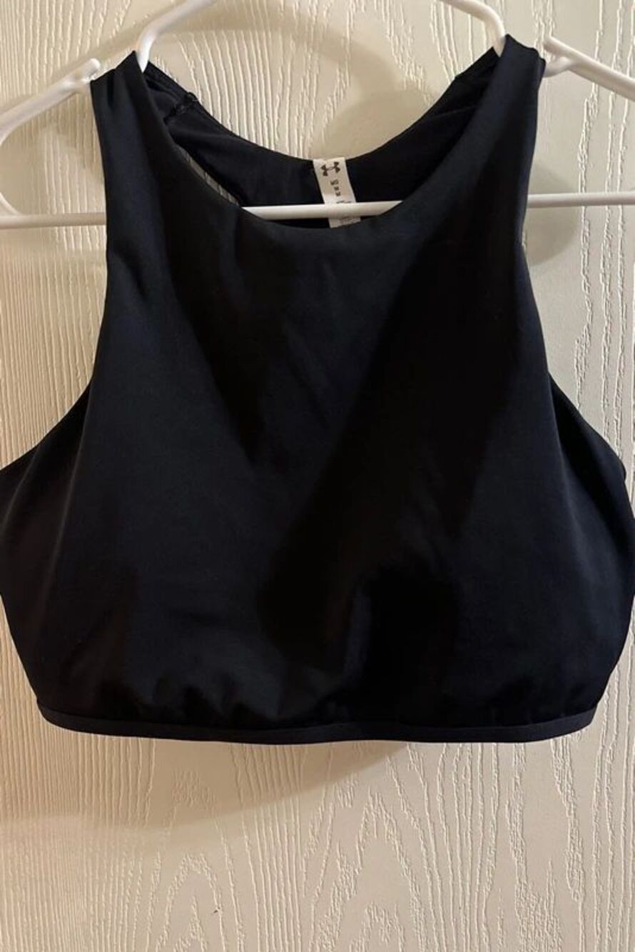 Women’s Under Armour High Neck Long Sports Bra/ Workout Tank Padded Black Size M